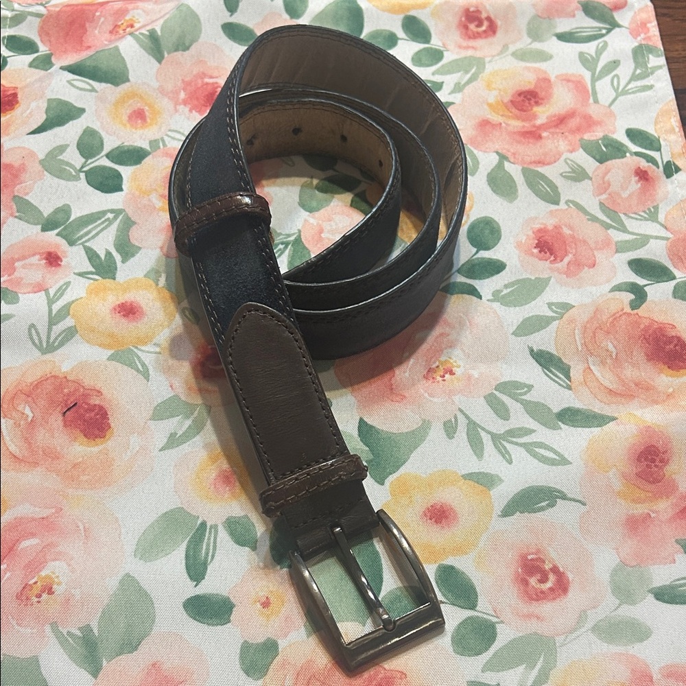 Gutteridge Men's Navy and Brown Suede Leather Belt Italian Sm-Med